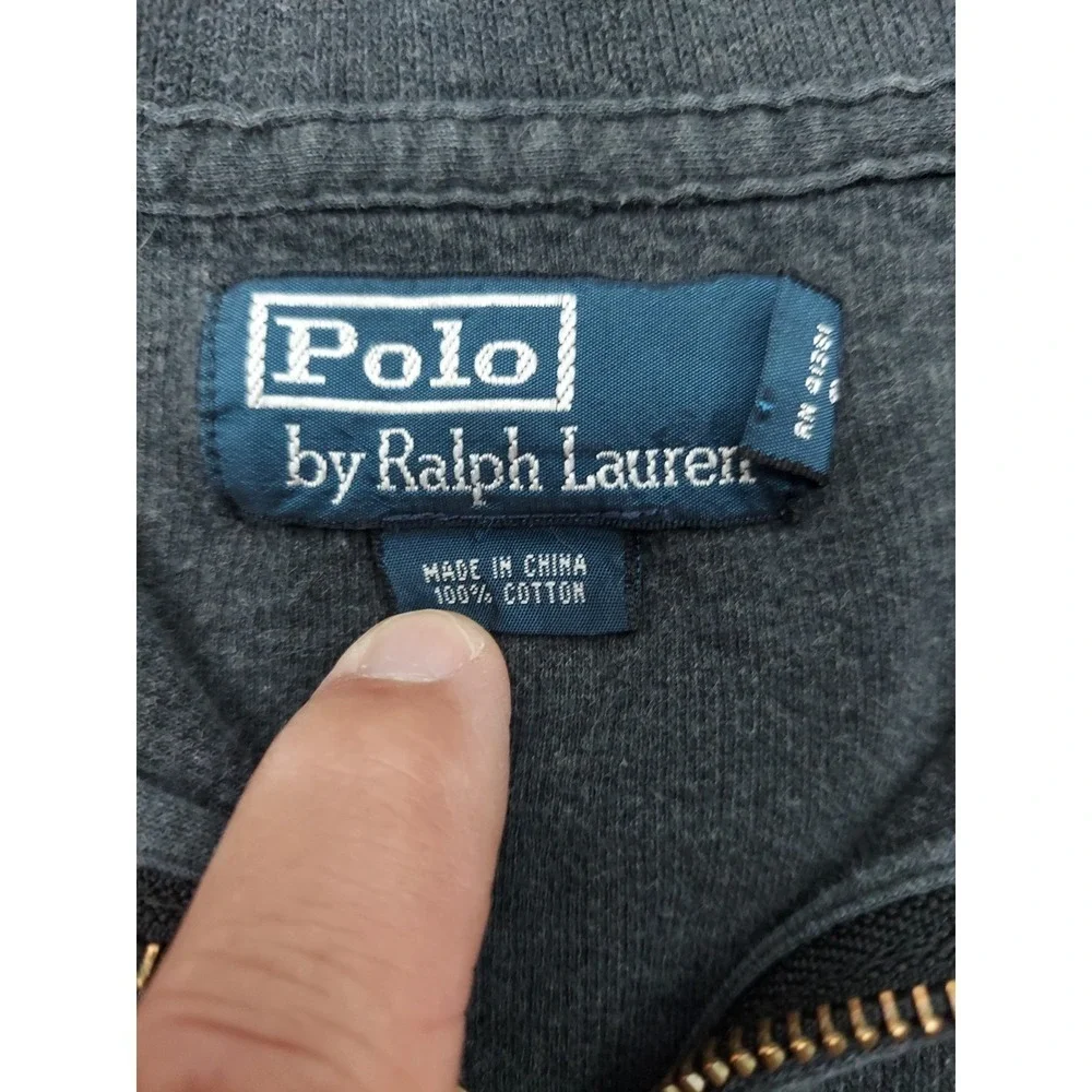 Vtg POLO RALPH LAUREN Sweater Mens Large Gray 1/4 Zip PUllover Pony Cotton